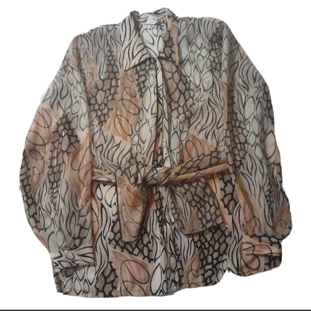 MESMERIZE Women Long Sleeve Blouse Button Up Overlay Animal Print Gold Detailing